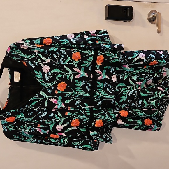 Kate Spade Black Floral Hummingbird V-Neck Romper 0 - Picture 3 of 6